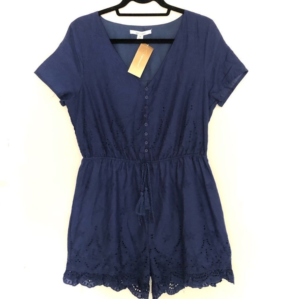 Francesca's Collections Navy Eyelet Romper